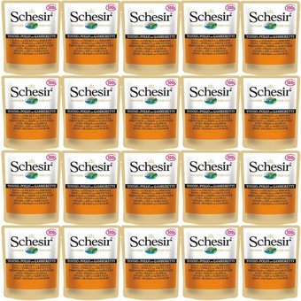 Schesir Nature Karidesli ve Tavuklu Yetişkin Yaş Kedi Maması 20x100 gr