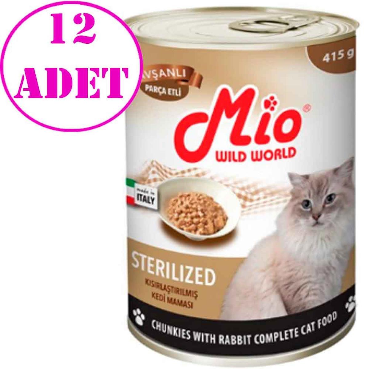 Mio Wild World Kısırlaştırılmış Tavşanlı Parça Etli Yaş Kedi Maması 12x415 gr