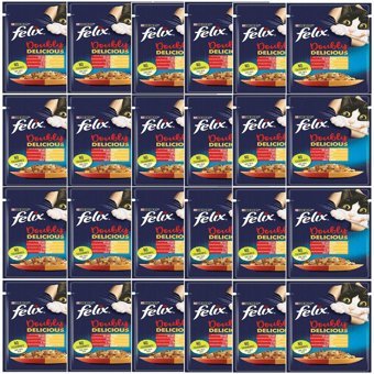 Felix Doubly Delicious Tavuklu ve Sığır Etli Yetişkin Yaş Kedi Maması 24x85 gr