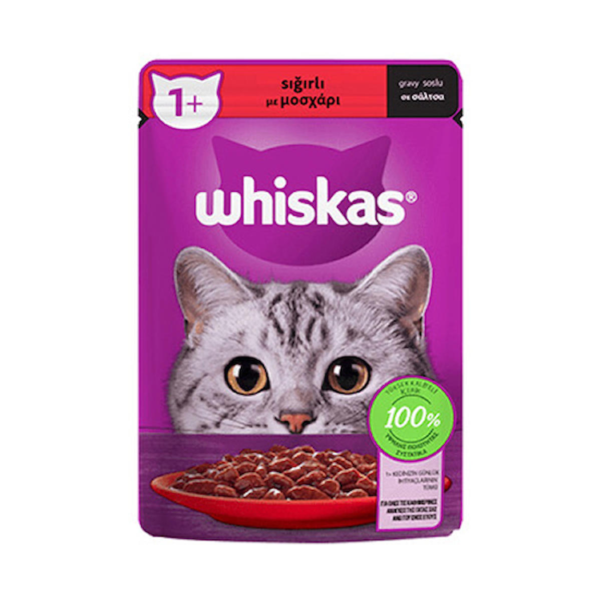 Whiskas Gravy Soslu Sığır Etli Yetişkin Yaş Kedi Maması 28x85 gr