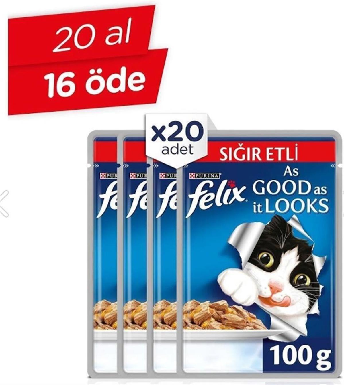 Felix As Good As It Looks Sığır Etli Yetişkin Yaş Kedi Maması 20x100 gr