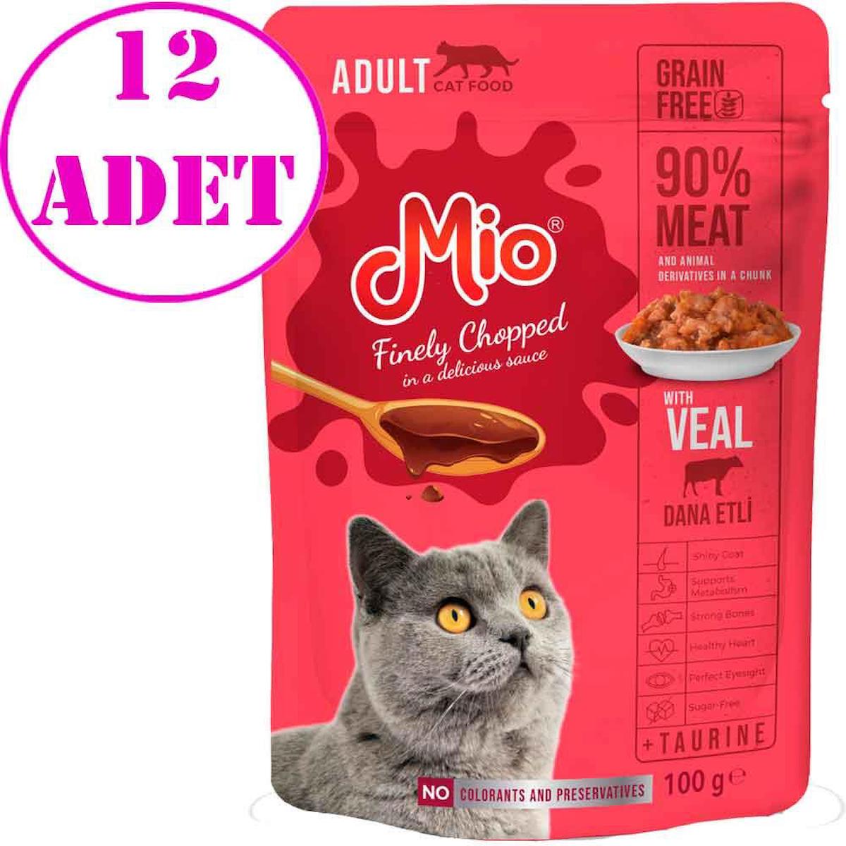 Mio Finely Chopped Dana Etli Yetişkin Yaş Kedi Maması 12x100 gr
