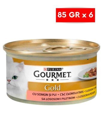 Purina Gold Somonlu ve Tavuklu Parça Etli Soslu Yetişkin Yaş Kedi Maması 6x85 gr