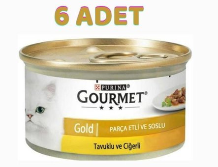 Purina Gold Ciğerli ve Tavuklu Parça Etli Yetişkin Yaş Kedi Maması 6x85 gr
