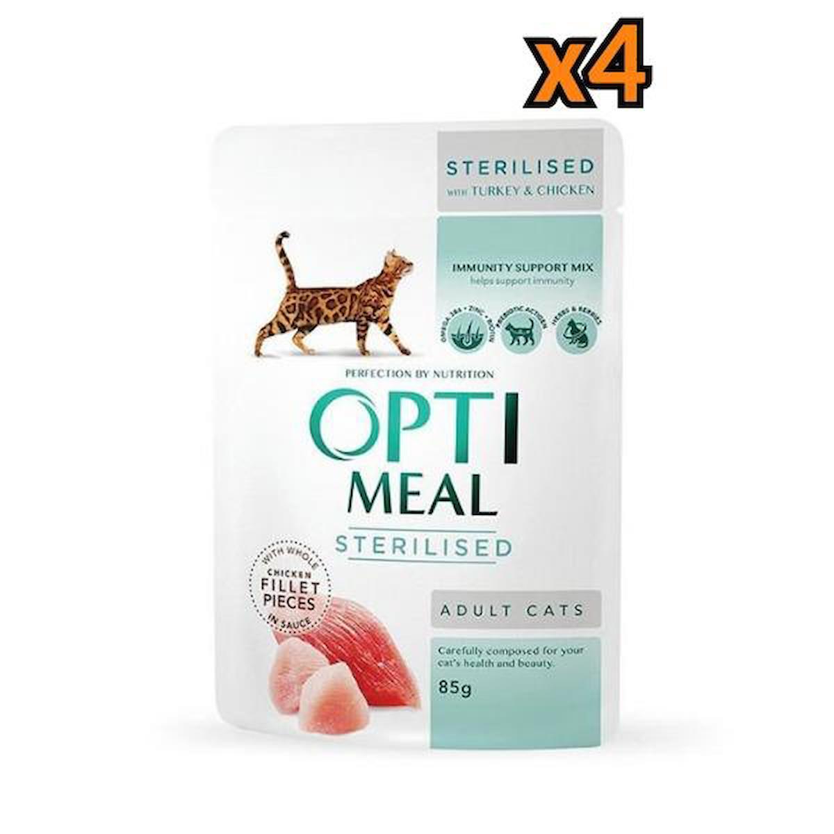Optimeal Sterilised Kısırlaştırılmış Hindi Etli ve Tavşanlı Yaş Kedi Maması 85 gr