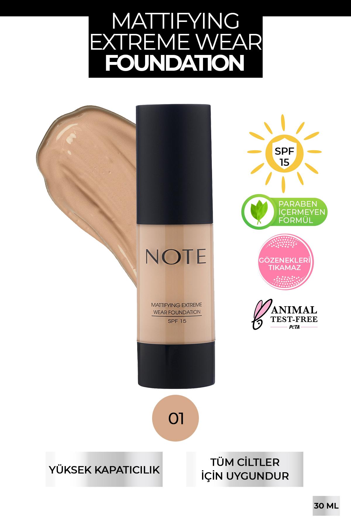 Note Mattifying Extreme Wear 01 Beıge Güneş Koruyuculu Likit Tüp Fondöten 35 ml