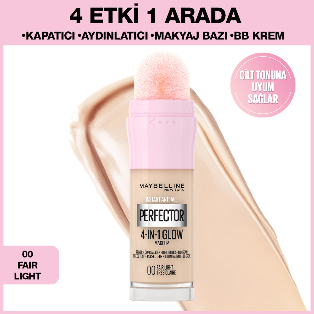 Maybelline New York Perfector Glow 4-In-1 00 Fair Light Likit Serum Fondöten 9 gr
