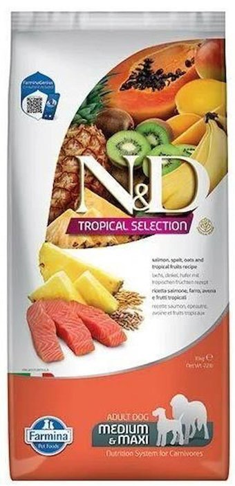 N&D Tropical Selection Ananaslı ve Somonlu Büyük ve Orta Irk Yetişkin Kuru Köpek Maması 10 kg