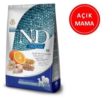 N&D Ocean Balıklı ve Tahıllı Büyük ve Orta Irk Kuru Köpek Maması 1 kg