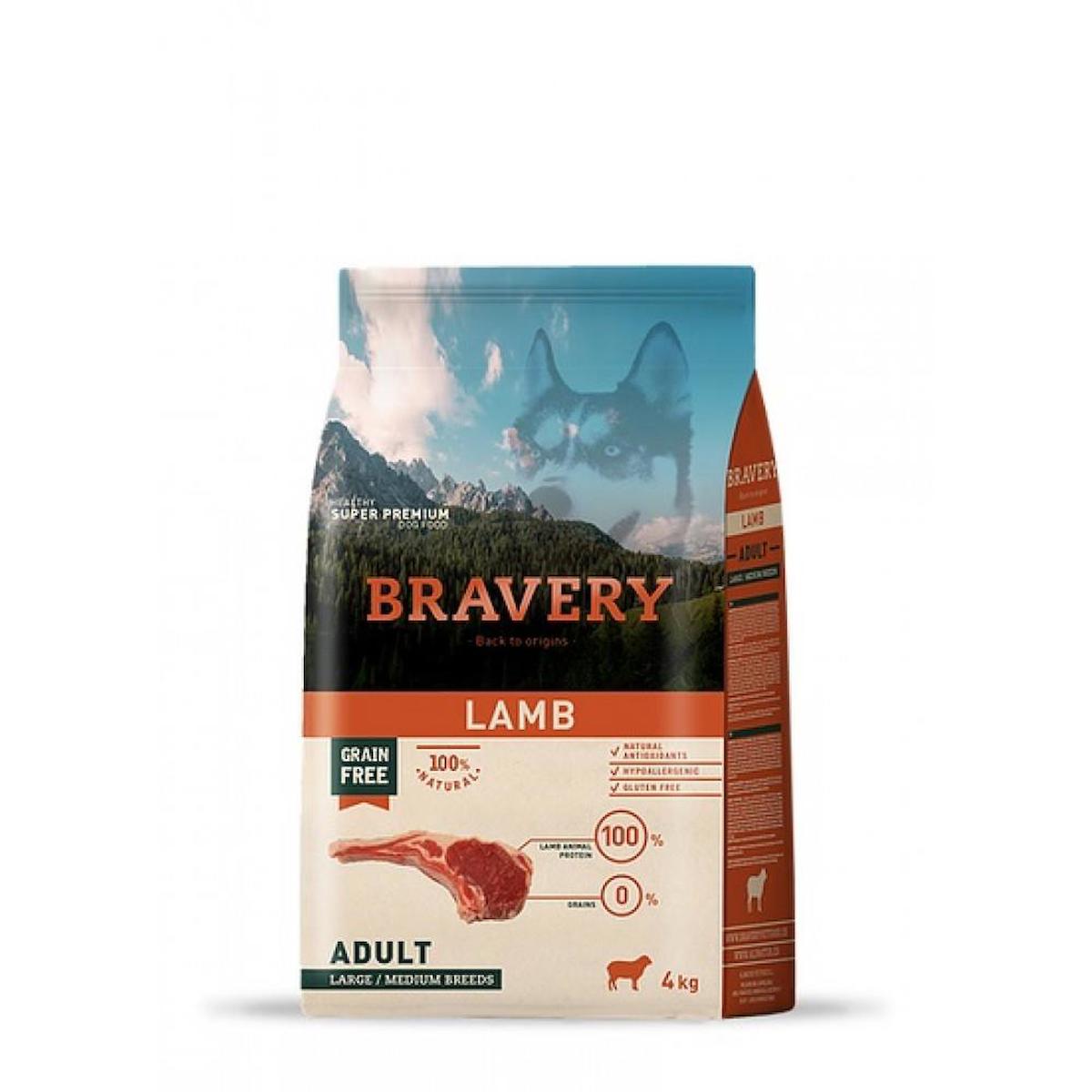 Bravery Kuzu Etli Büyük ve Orta Irk Yetişkin Kuru Köpek Maması 4 kg