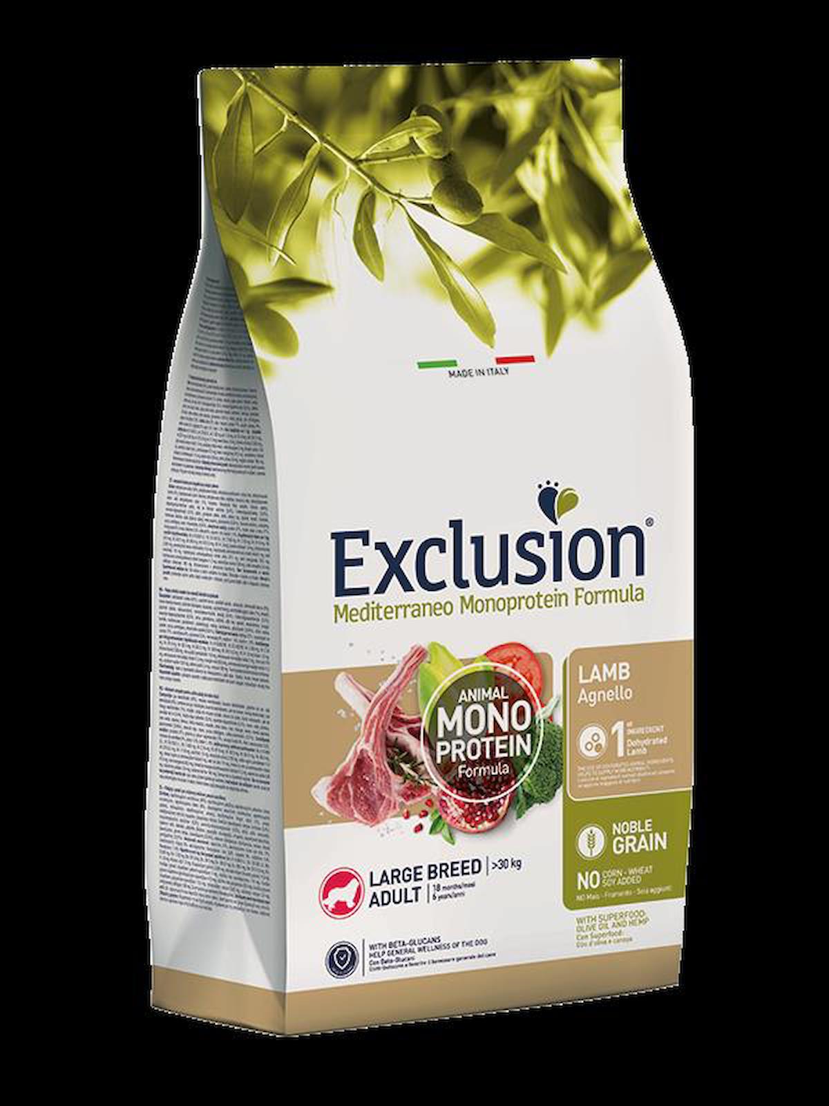 Exclusion Monoprotein Kuzu Etli ve Narlı Büyük Irk Yetişkin Kuru Köpek Maması 12 kg
