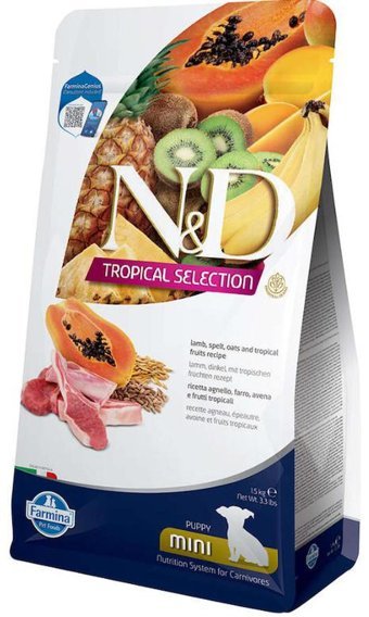 N&D Tropical Selection Kuzu Etli ve Papayalı Mini Irk Yavru Kuru Köpek Maması 1.5 kg