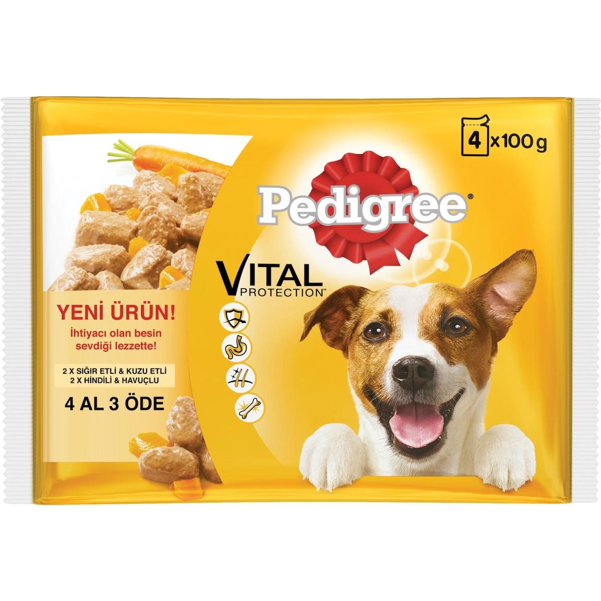 Pedigree Vital Protection Biftekli ve Kuzu Etli Tüm Irklar Kuru Köpek Maması 4x100 gr
