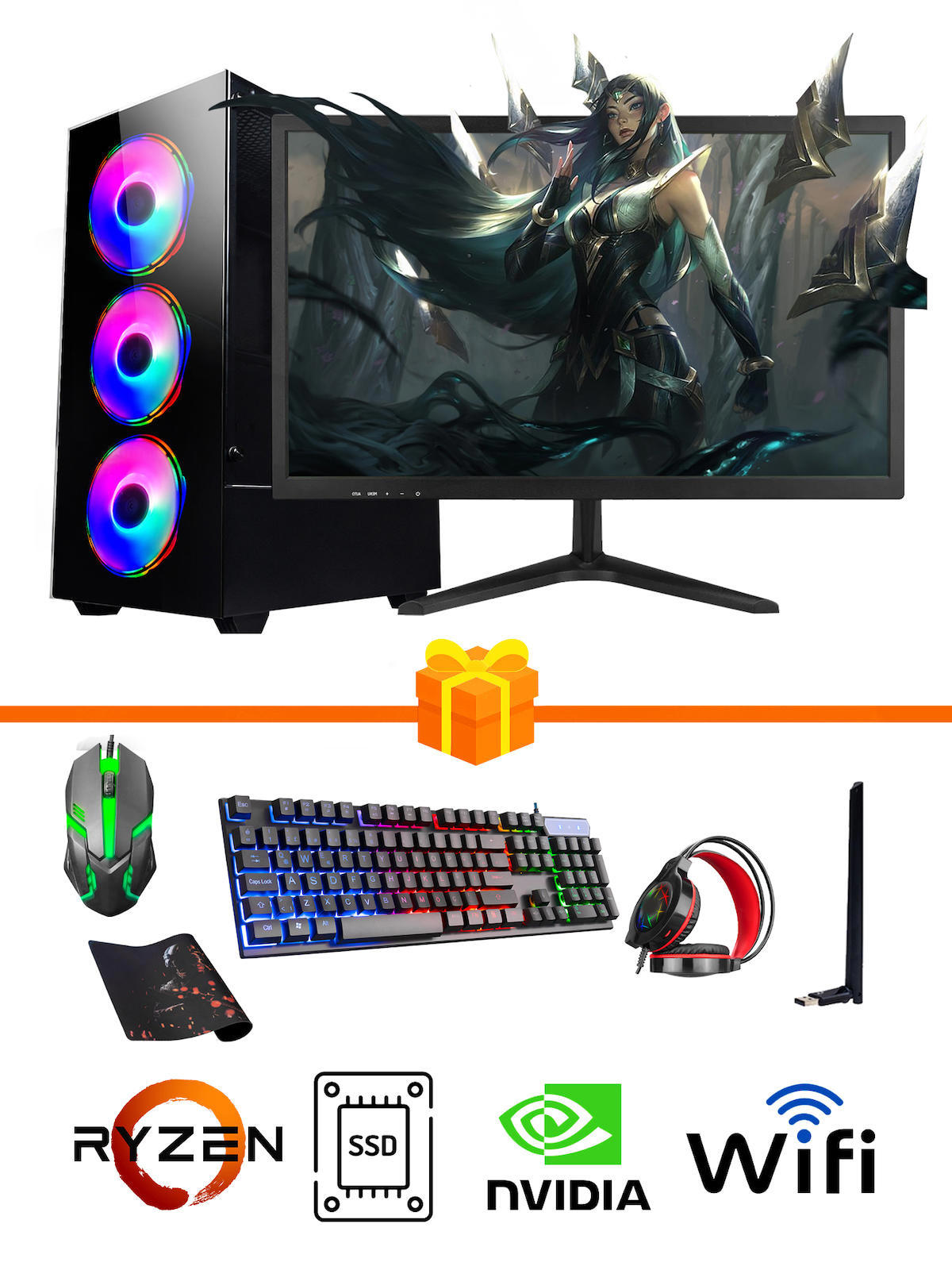 Ramtech Gaming RG505-094 Harici GeForce GTX 1050 Ti Ekran Kartlı AMD Ryzen 5500 16 GB DDR4 256 GB SSD 21.5 inç FULL HD FreeDos Masaüstü Oyuncu Bilgisayarı