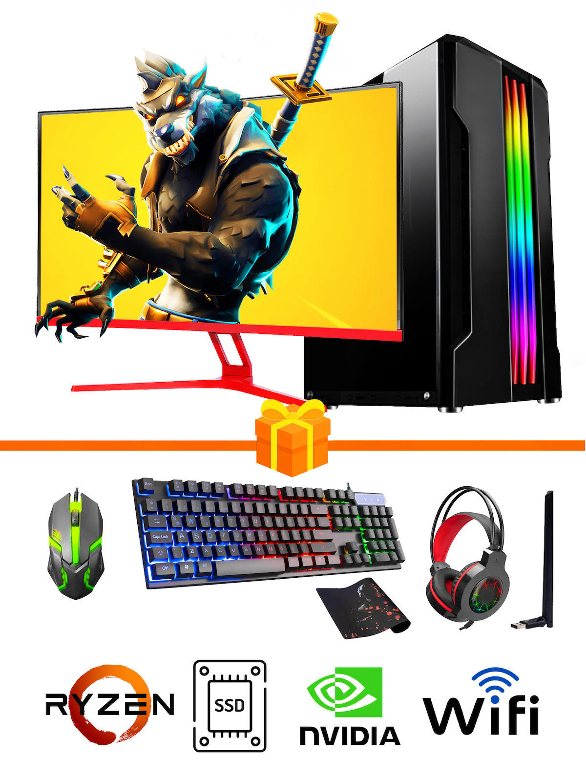Ramtech Gaming RG505-037 Harici GeForce GT 740 Ekran Kartlı AMD Ryzen 5500 32 GB DDR4 512 GB SSD 27 inç FULL HD FreeDos Masaüstü Oyuncu Bilgisayarı