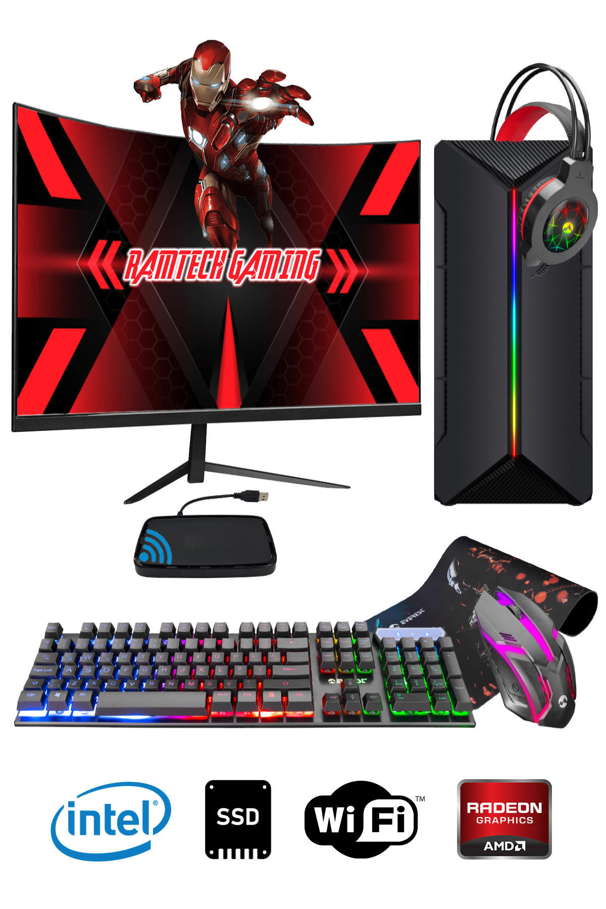 Ramtech DG138 Harici Radeon R7 240 Ekran Kartlı Intel Core i5-3470S 16 GB DDR3 256 GB SSD 23.6 inç FULL HD FreeDos Masaüstü Oyuncu Bilgisayarı