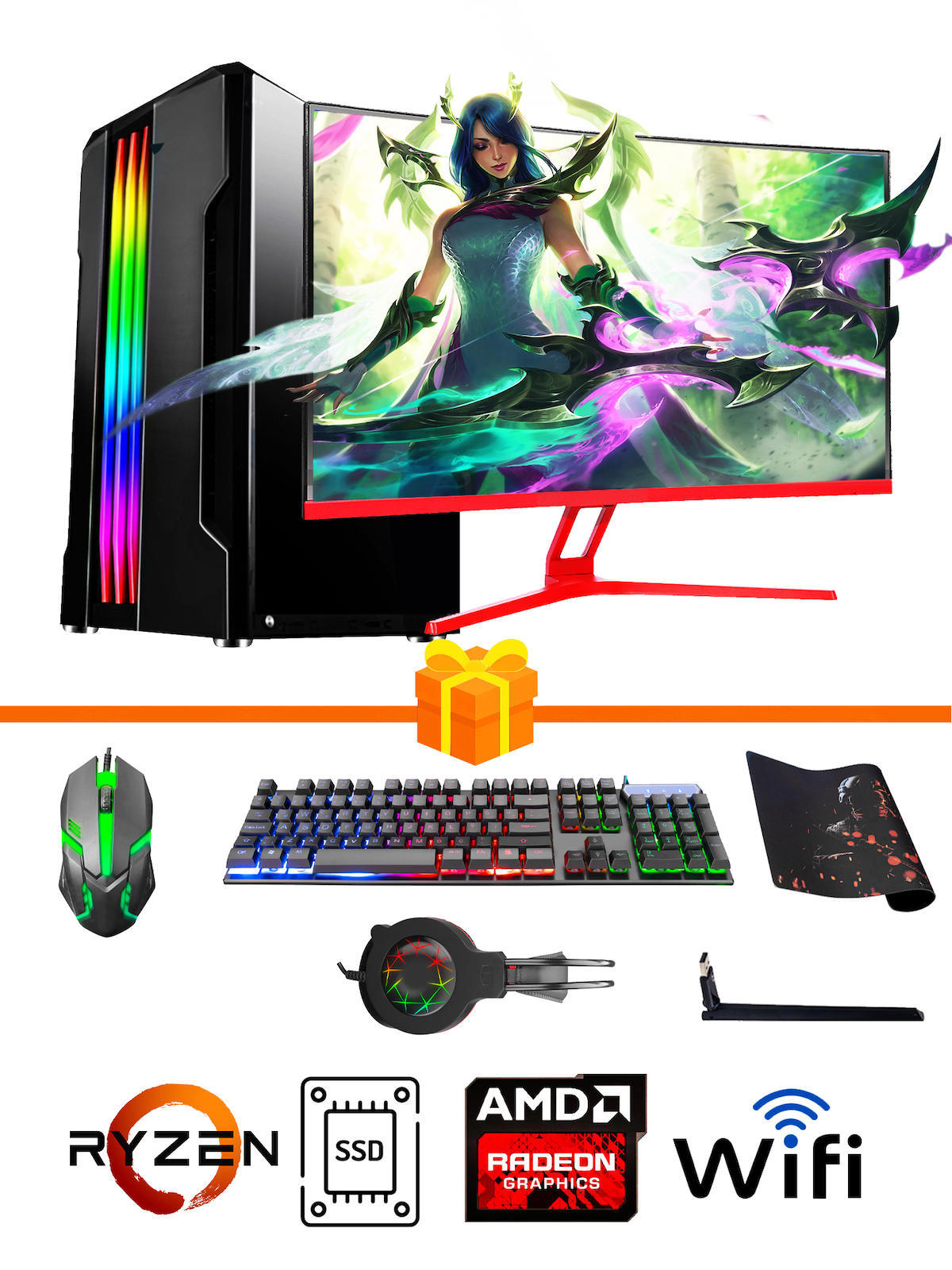 Ramtech Gaming RG505-072 Harici Radeon RX 550 Ekran Kartlı AMD Ryzen 5500 16 GB DDR4 512 GB SSD 27 inç FULL HD FreeDos Masaüstü Oyuncu Bilgisayarı