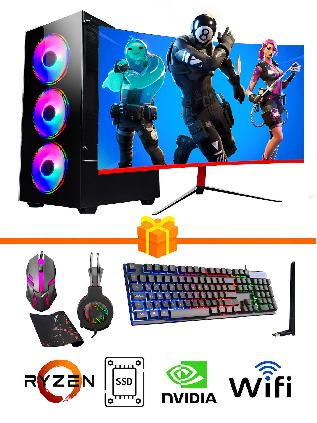 Ramtech Gaming RG505-024 Harici GeForce GT 740 Ekran Kartlı AMD Ryzen 5500 16 GB DDR4 256 GB SSD 23.6 inç FULL HD FreeDos Masaüstü Oyuncu Bilgisayarı