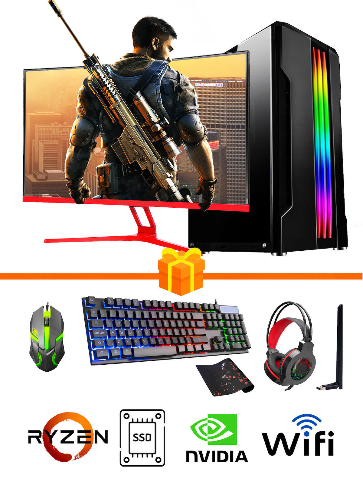 Ramtech Gaming RG505-036 Harici GeForce GT 740 Ekran Kartlı AMD Ryzen 5500 32 GB DDR4 256 GB SSD 27 inç FULL HD FreeDos Masaüstü Oyuncu Bilgisayarı