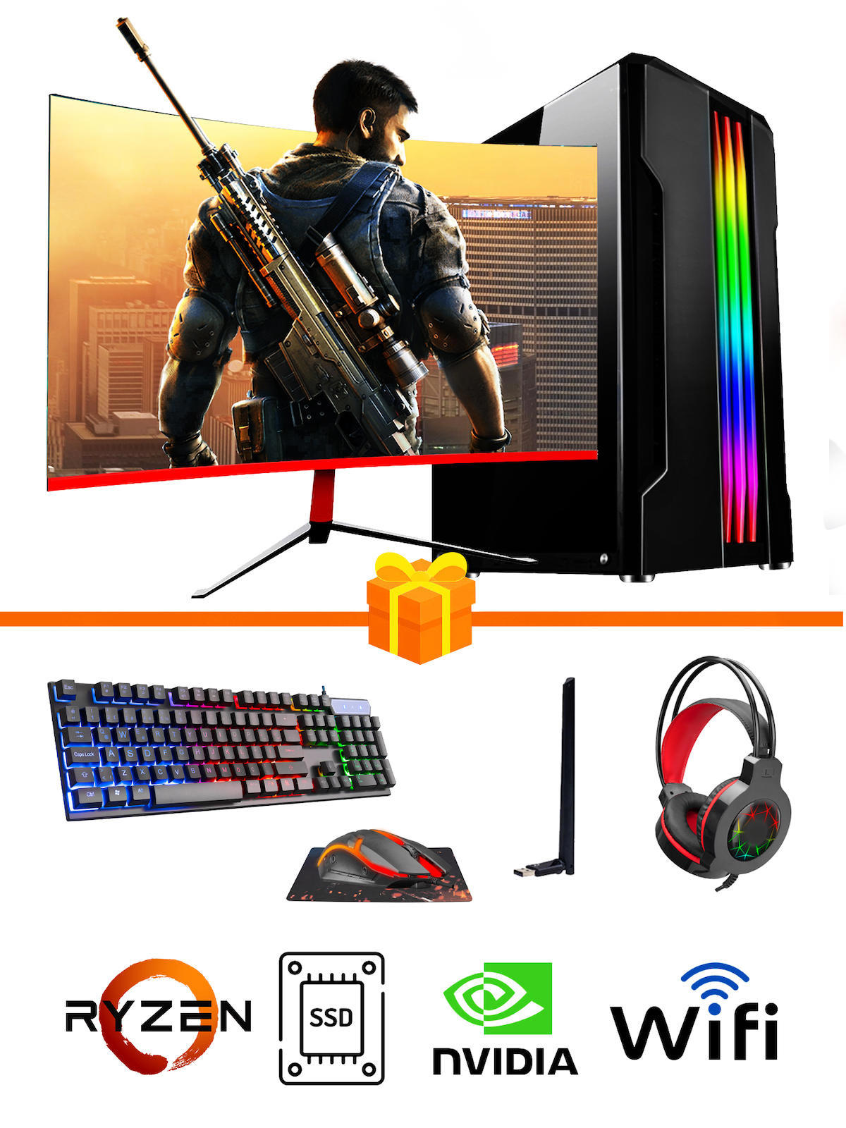 Ramtech Gaming RG505-0143 Harici GeForce GTX 1650 Ekran Kartlı AMD Ryzen 5500 16 GB DDR4 128 GB SSD 23.6 inç FULL HD FreeDos Masaüstü Oyuncu Bilgisayarı