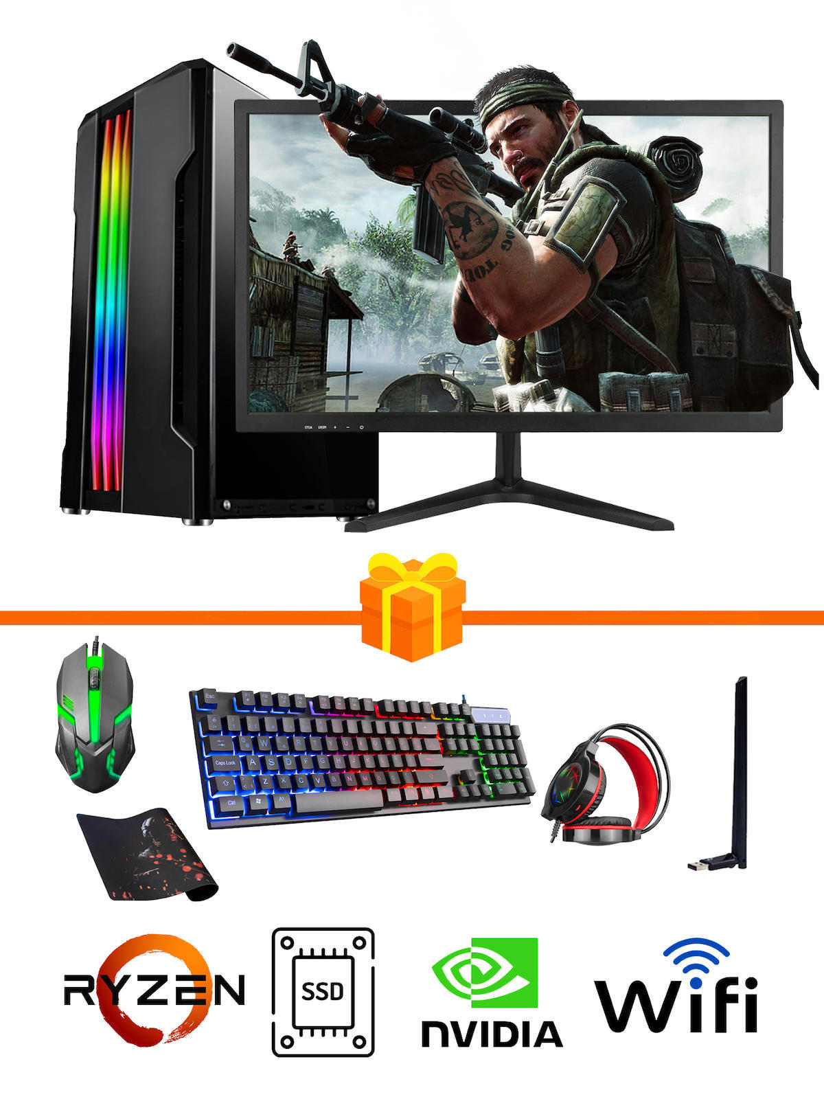Ramtech Gaming RG505-0132 Harici GeForce GTX 1650 Ekran Kartlı AMD Ryzen 5500 16 GB DDR4 512 GB SSD 21.5 inç FULL HD FreeDos Masaüstü Oyuncu Bilgisayarı