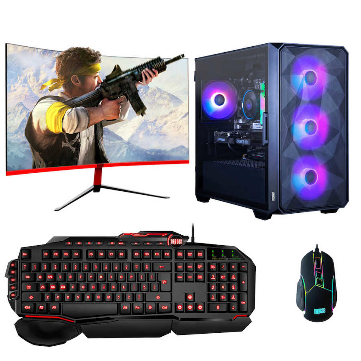 Dragos DRx5274 Harici GeForce GTX 1660 Ti Ekran Kartlı Intel Core i3 12100F 16 GB DDR4 512 GB SSD 27 inç FULL HD FreeDos Masaüstü Oyuncu Bilgisayarı