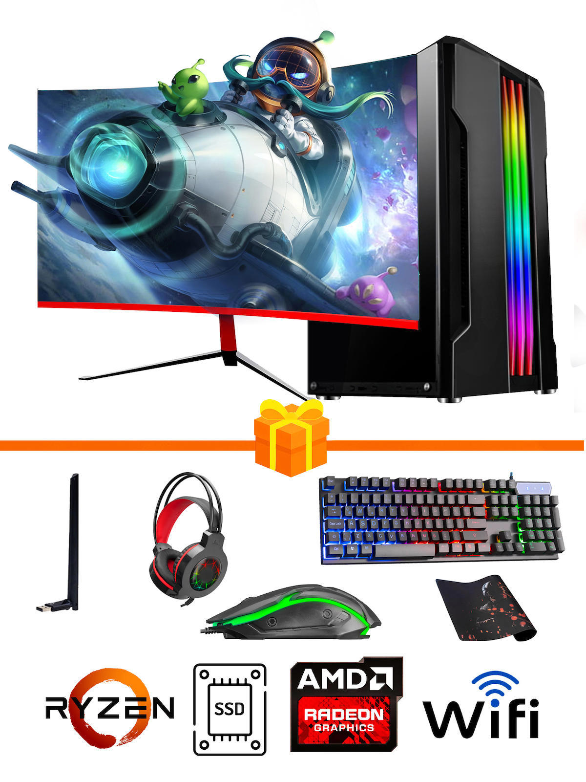 Ramtech Gaming RG505-066 Harici Radeon RX 550 Ekran Kartlı AMD Ryzen 5500 32 GB DDR4 256 GB SSD 23.6 inç FULL HD FreeDos Masaüstü Oyuncu Bilgisayarı