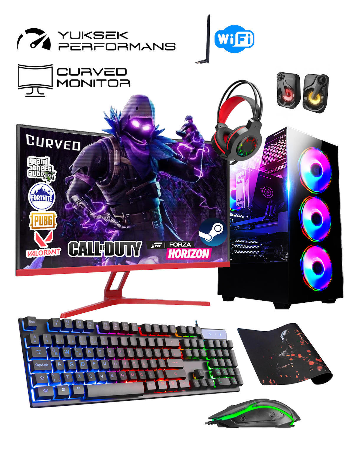 Ramtech RK118 Harici GeForce GTX 1660 Super Ekran Kartlı Intel Core i5 10400F 16 GB DDR4 512 GB SSD 24 inç FULL HD FreeDos Masaüstü Oyuncu Bilgisayarı