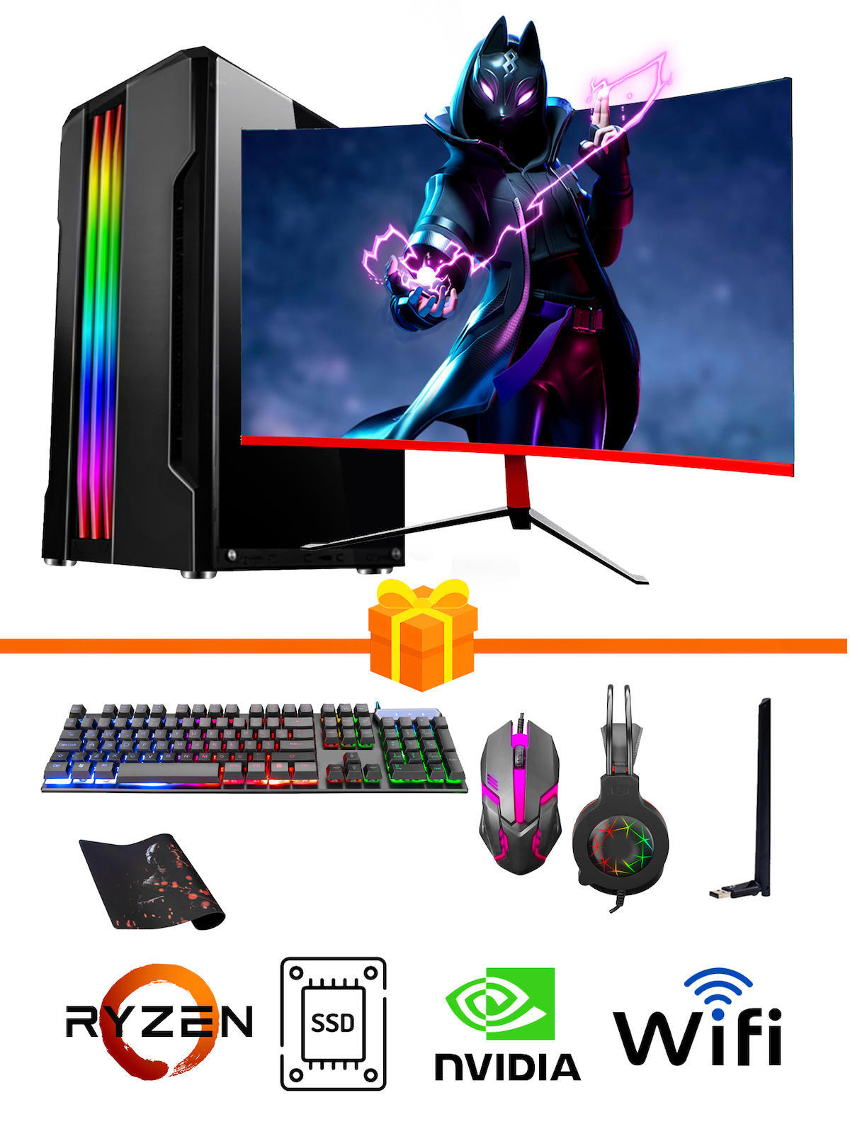 Ramtech Gaming RG505-026 Harici GeForce GT 740 Ekran Kartlı AMD Ryzen 5500 32 GB DDR4 256 GB SSD 23.6 inç FULL HD FreeDos Masaüstü Oyuncu Bilgisayarı