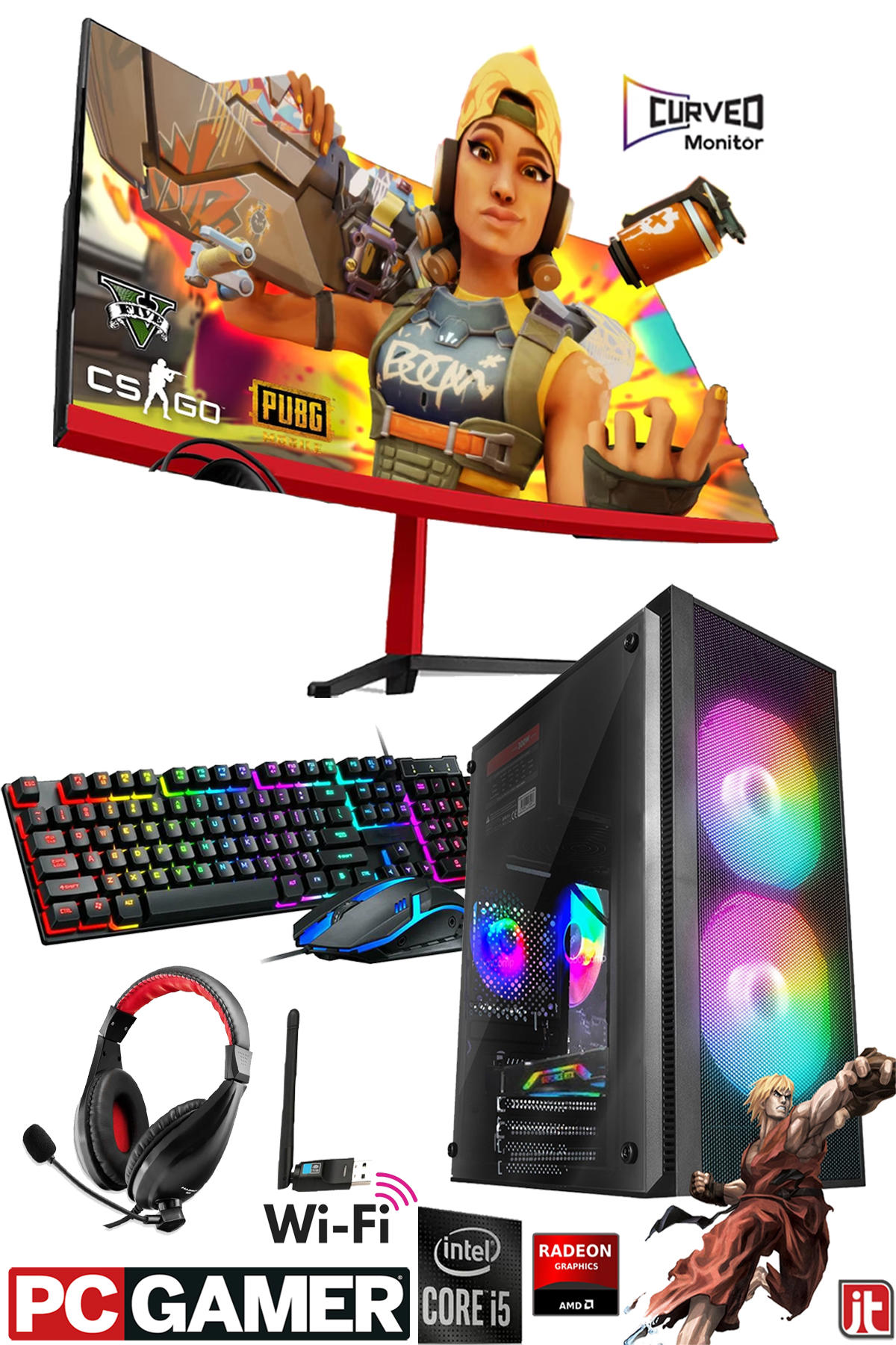 DTS Teknoloji GX369 Harici Radeon R7 240 Ekran Kartlı Intel Core i5 3470 16 GB DDR4 240 GB SSD 24 inç FULL HD FreeDos Masaüstü Oyuncu Bilgisayarı