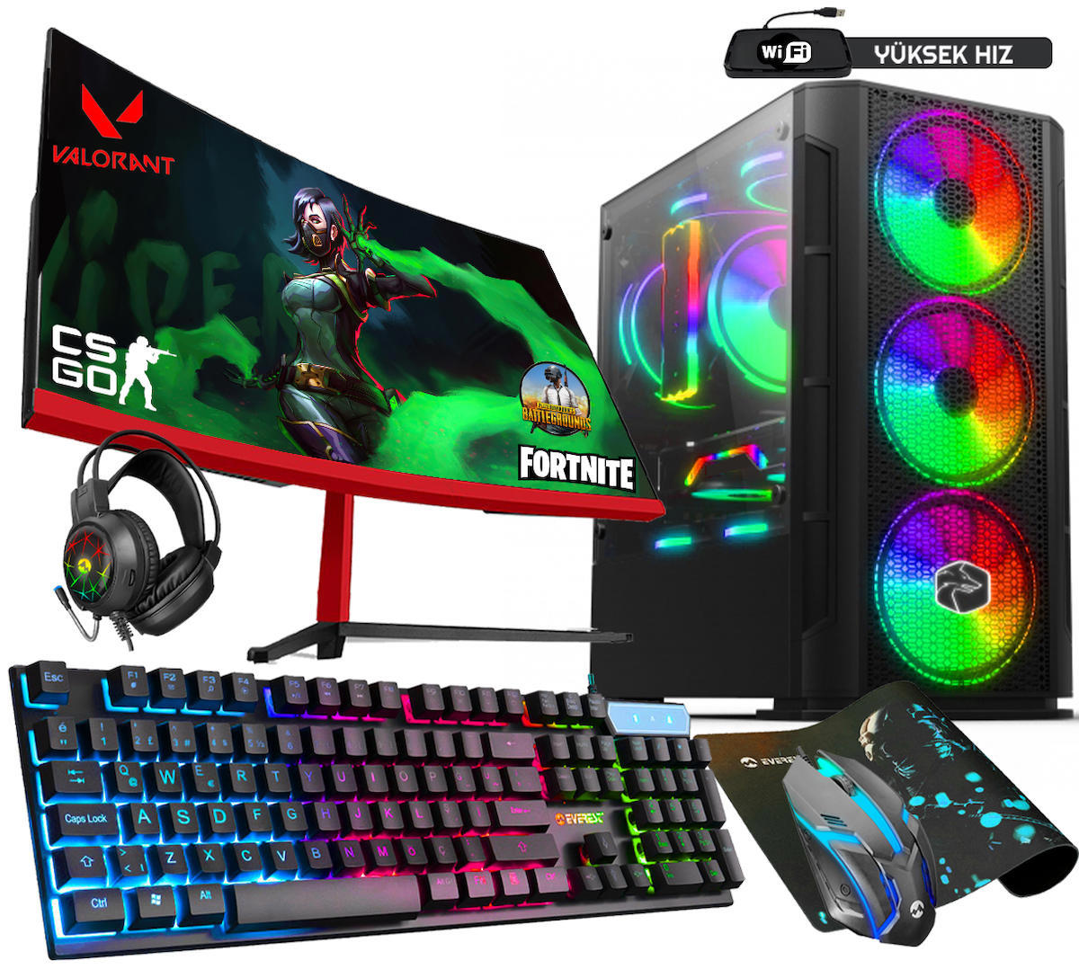Biggamex DG17 Harici Radeon RX 550 Ekran Kartlı Intel Core i5 10400F 16 GB DDR4 256 GB SSD 23.8 inç FULL HD FreeDos Masaüstü Oyuncu Bilgisayarı