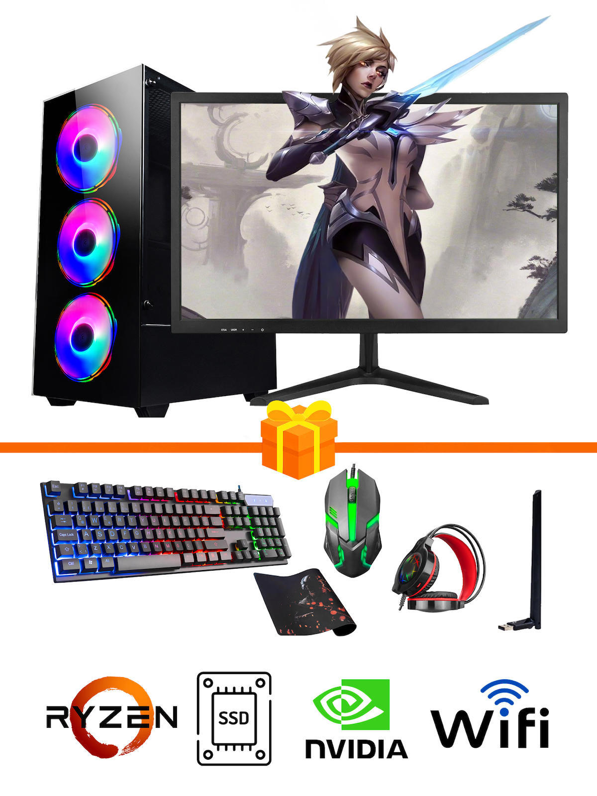 Ramtech Gaming RG505-014 Harici GeForce GT 740 Ekran Kartlı AMD Ryzen 5500 16 GB DDR4 256 GB SSD 21 inç FULL HD FreeDos Masaüstü Oyuncu Bilgisayarı