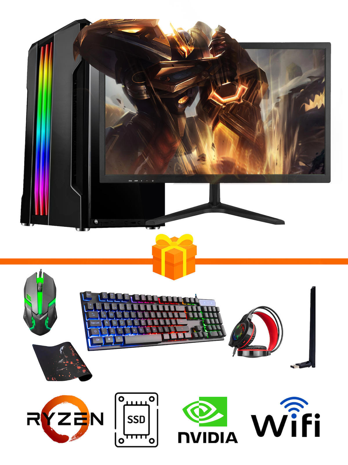 Ramtech Gaming RG505-0131 Harici GeForce GTX 1650 Ekran Kartlı AMD Ryzen 5500 16 GB DDR4 256 GB SSD 21.5 inç FULL HD FreeDos Masaüstü Oyuncu Bilgisayarı