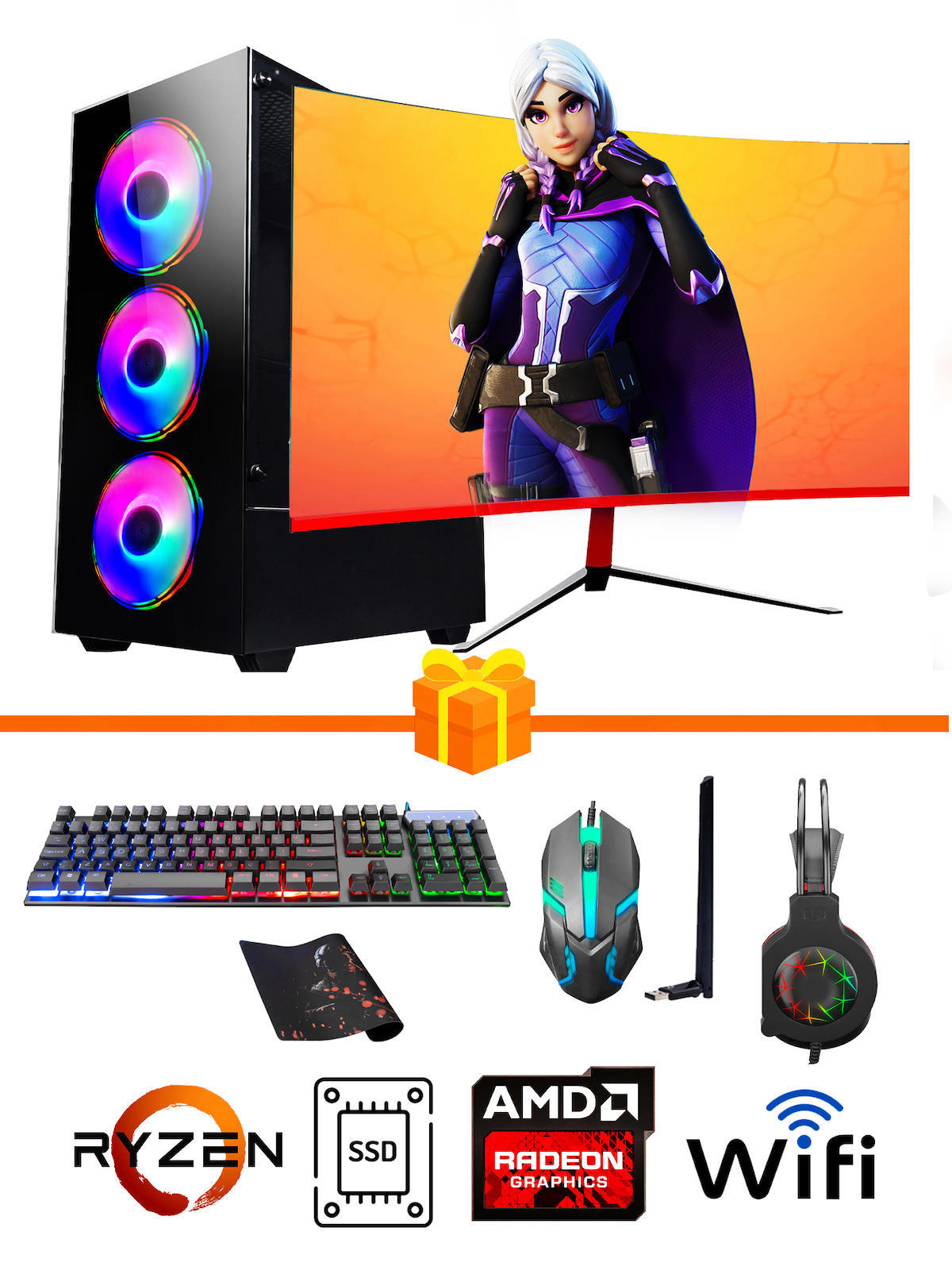 Ramtech Gaming RG505-064 Harici Radeon RX 550 Ekran Kartlı AMD Ryzen 5500 16 GB DDR4 256 GB SSD 23.6 inç FULL HD FreeDos Masaüstü Oyuncu Bilgisayarı