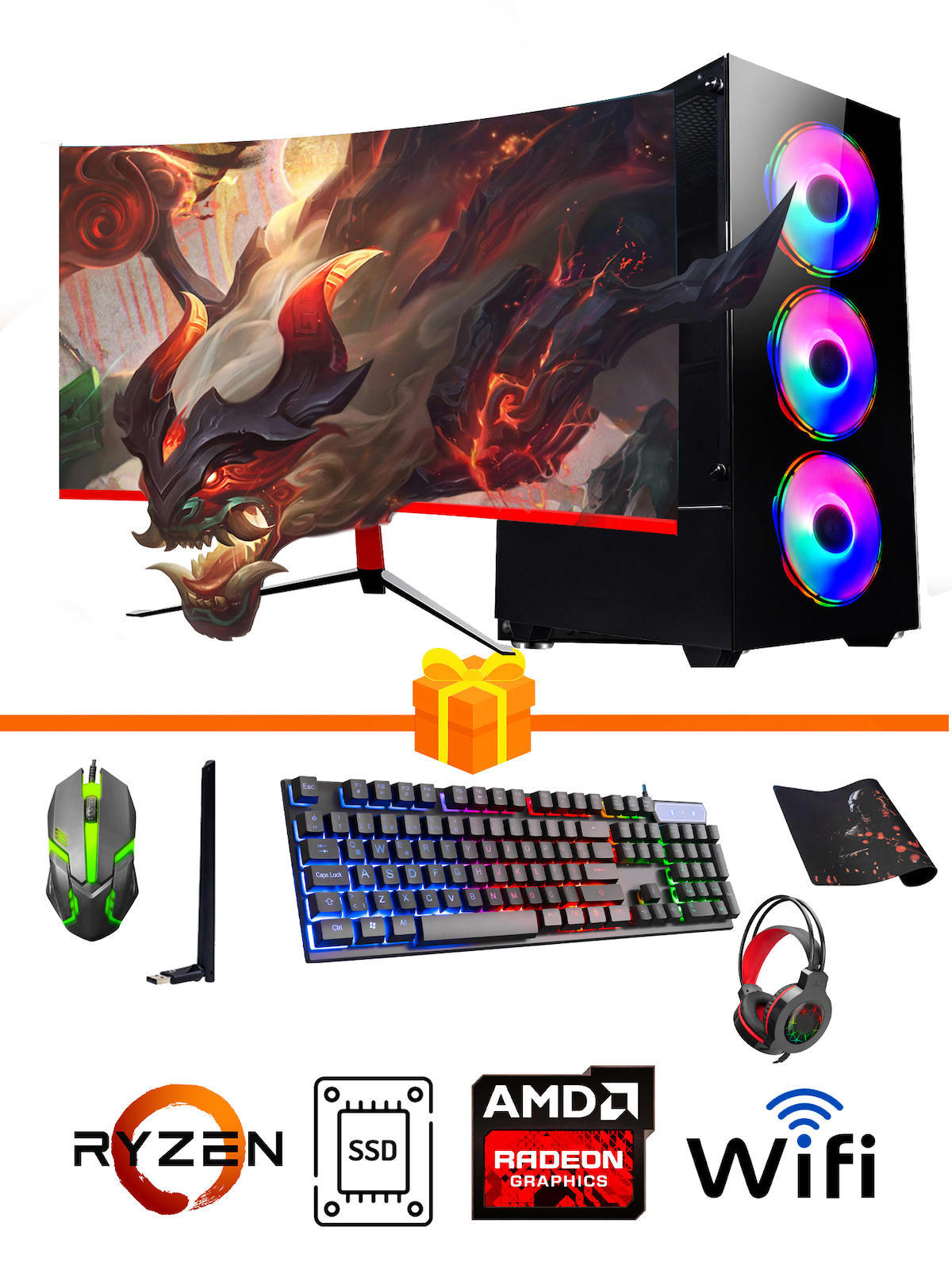 Ramtech Gaming RG505-063 Harici Radeon RX 550 Ekran Kartlı AMD Ryzen 5500 16 GB DDR4 128 GB SSD 23.6 inç FULL HD FreeDos Masaüstü Oyuncu Bilgisayarı