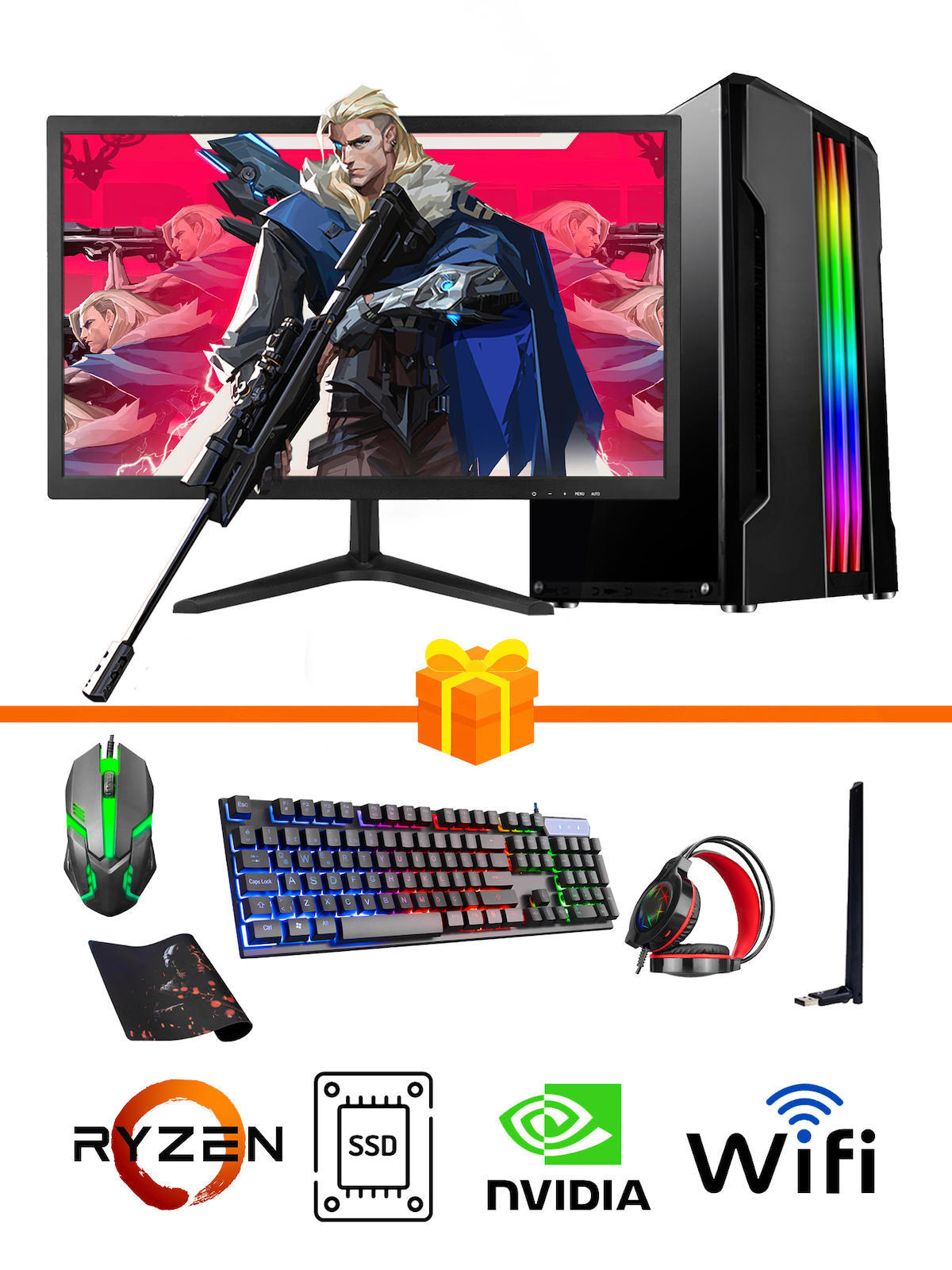 Ramtech Gaming RG505-0133 Harici GeForce GTX 1650 Ekran Kartlı AMD Ryzen 5500 16 GB DDR4 128 GB SSD 21.5 inç FULL HD FreeDos Masaüstü Oyuncu Bilgisayarı