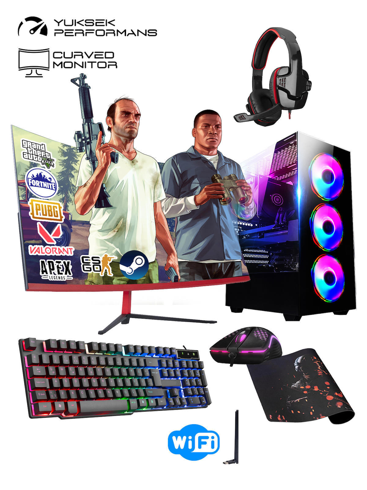 Ramtech RK120 Harici GeForce GTX 1050 Ti Ekran Kartlı Intel Core i5 3470 16 GB DDR3 256 GB SSD 23.8 inç FULL HD FreeDos Masaüstü Oyuncu Bilgisayarı
