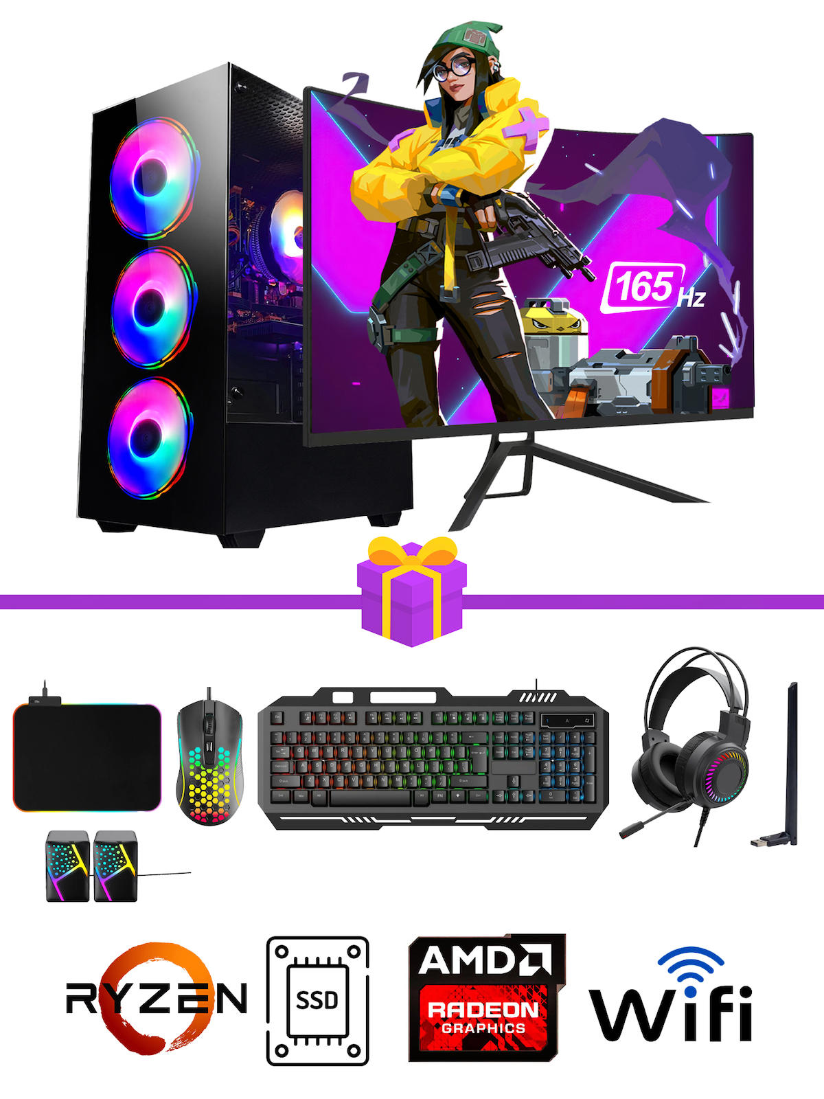 Ramtech TKX95 Harici Radeon RX 580 Ekran Kartlı AMD Ryzen 3600 32 GB DDR4 256 GB SSD 24 inç FULL HD FreeDos Masaüstü Oyuncu Bilgisayarı