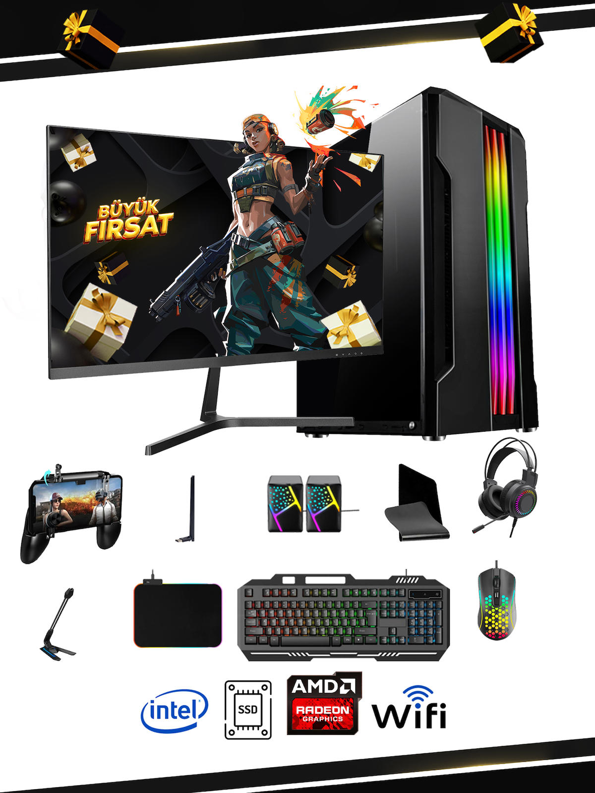 Ramtech BF Style Harici Radeon R7 240 Ekran Kartlı Intel Core i5 660 8 GB DDR4 240 GB SSD 24 inç FULL HD FreeDos Masaüstü Oyuncu Bilgisayarı