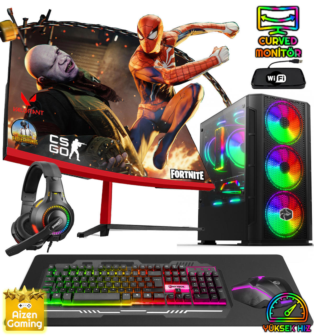 Biggamex SL13 Harici Radeon RX 550 Ekran Kartlı AMD Ryzen 3600 16 GB DDR4 128 GB SSD 23.8 inç FULL HD FreeDos Masaüstü Oyuncu Bilgisayarı