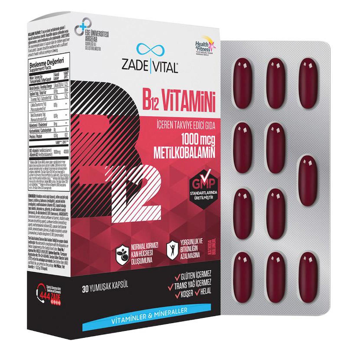 Zade Vital Vitamin B12 Aromasız Unisex 30 Kapsül