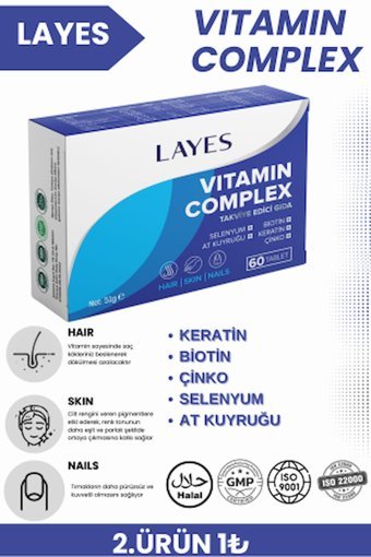 Layes Biotin Keratin Çinko D3 Aromasız Unisex Vitamin 60 Tablet