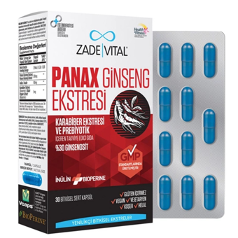 Zade Vital Panax Ginseng Ekstresi Aromalı Yetişkin Bitkisel Besin Desteği 30 Kapsül
