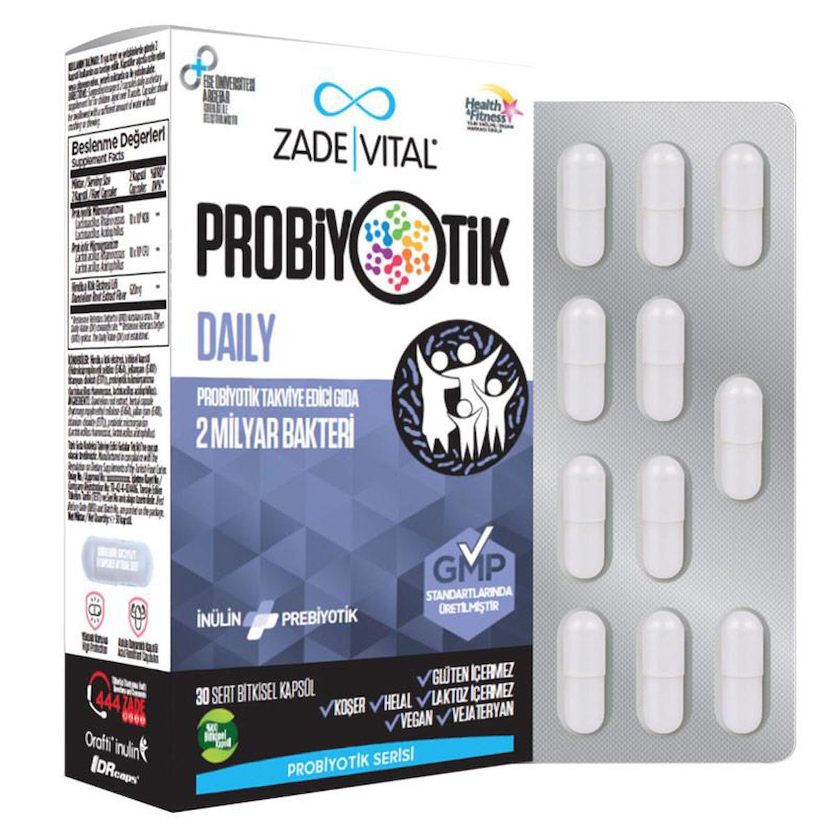 Zade Vital Probiyotik Daily Aromasız Yetişkin Bitkisel Besin Desteği 30 Kapsül