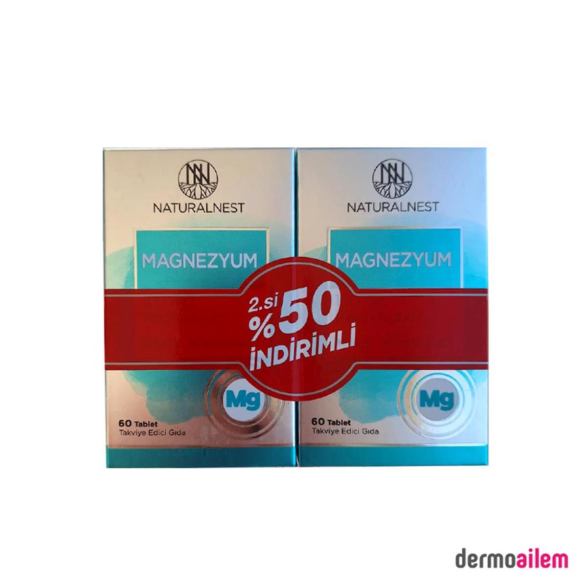 Naturalnest Magnezyum Sade Yetişkin Bitkisel Besin Desteği 2x60 Tablet