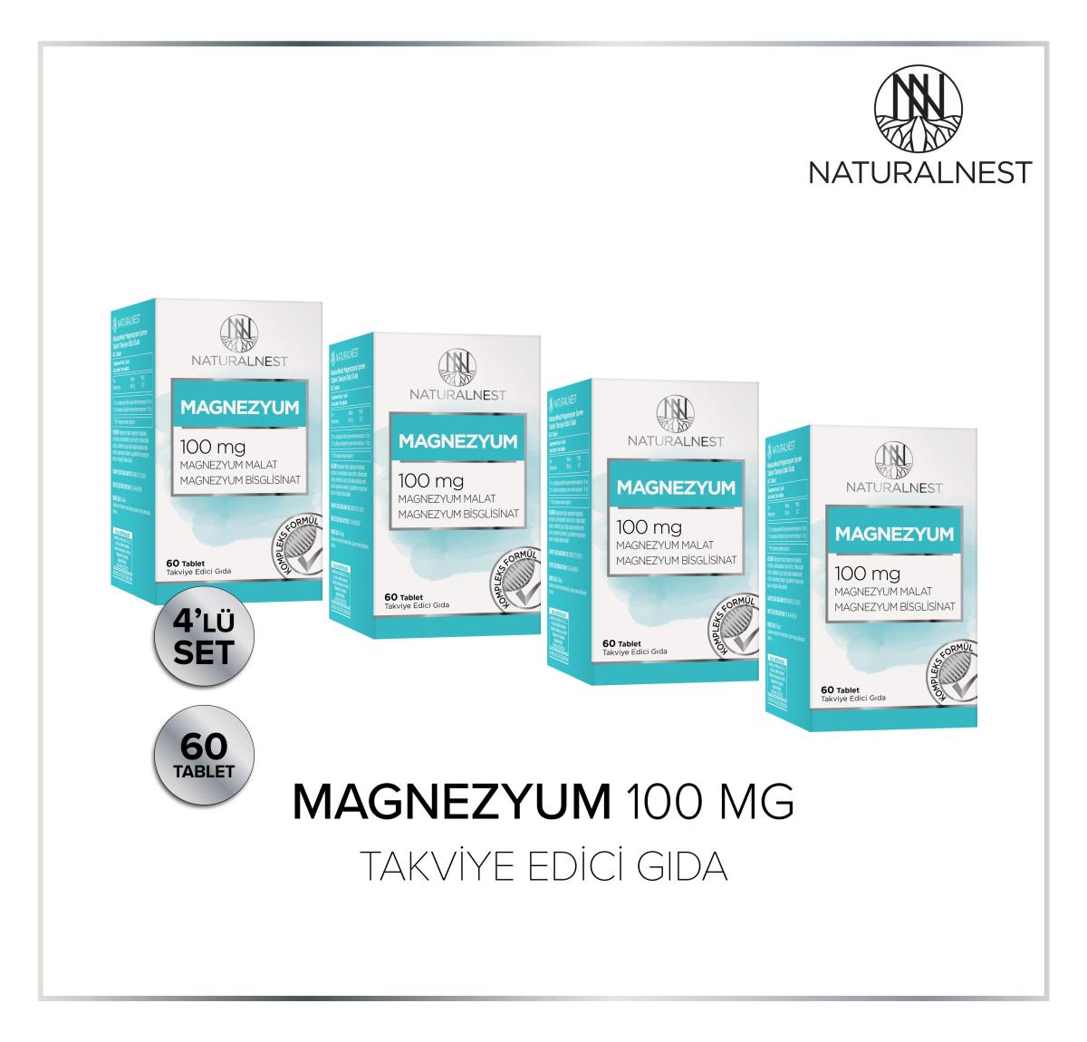 Naturalnest Magnezyum Sade Yetişkin Bitkisel Besin Desteği 4x60 Tablet