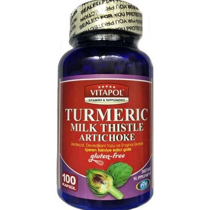 Vitapol Turmeric Milk Thistle Artichoke Aromalı Yetişkin Bitkisel Besin Desteği 100 Kapsül