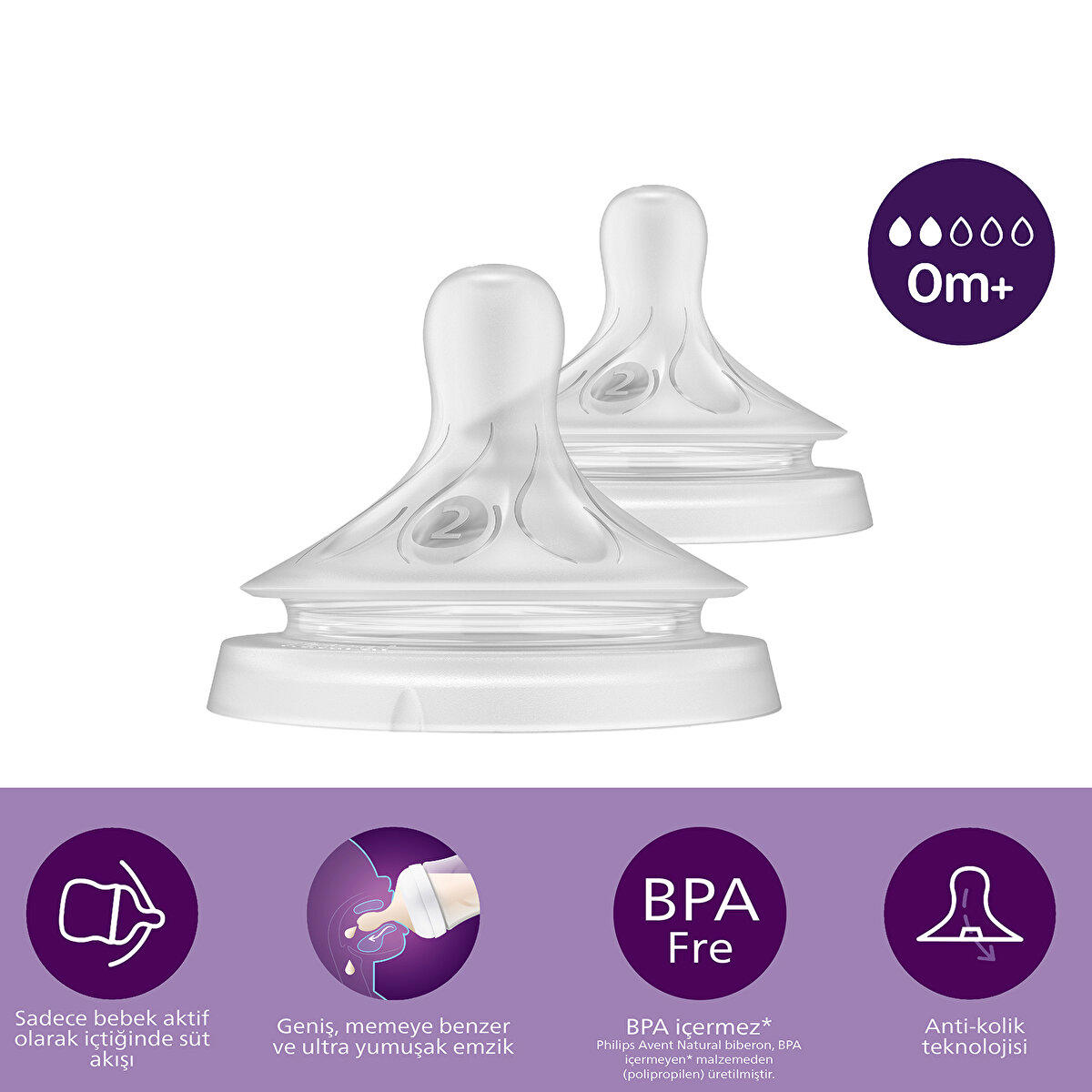 Philips Avent Natural Response Silikon Yenidoğan 0+ Ay Yavaş Akışlı Geniş Ağızlı 2'li Biberon Emziği