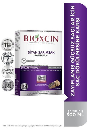 Bioxcin Dökülme Karşıtı Güçsüz Saçlar İçin Siyah Sarımsaklı Sülfatsız Şampuan 3x300 ml