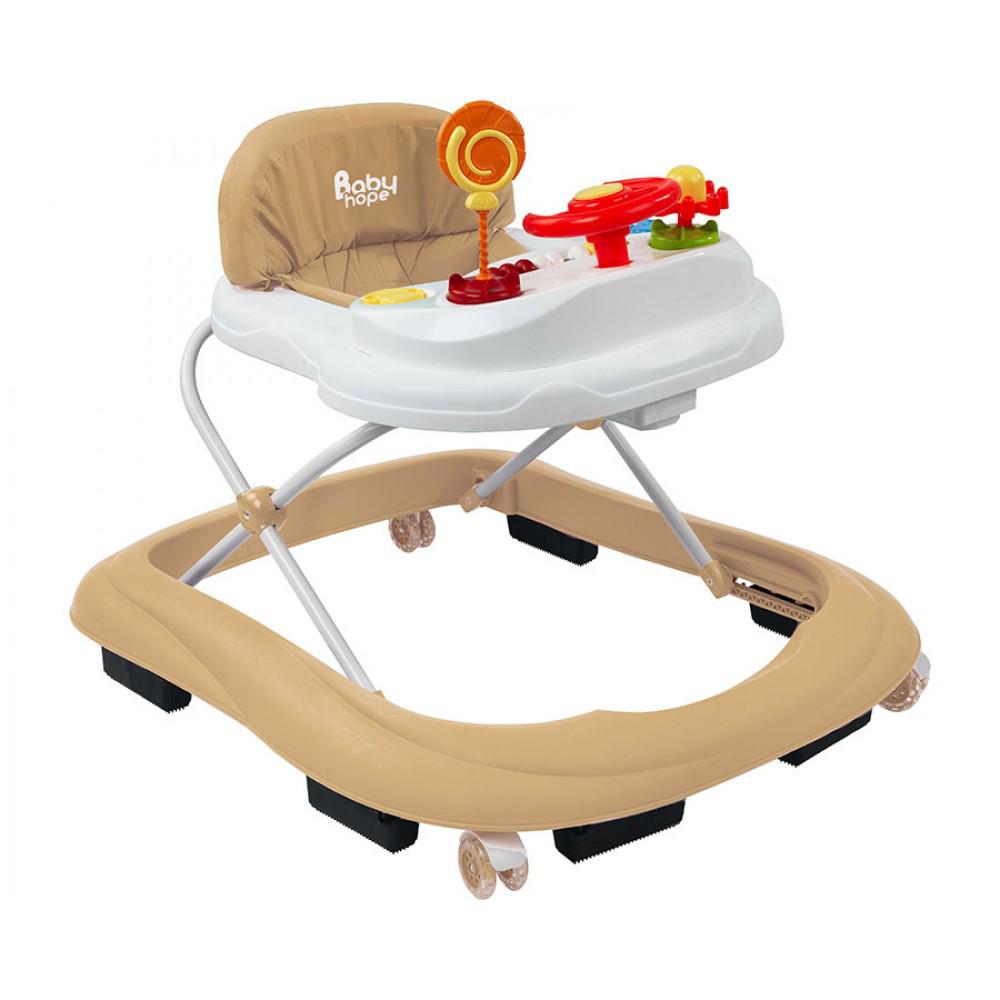 Baby Hope Düz 4 Tekerlekli Oyuncaklı Sallanan Örümcek Yürüteç Kahverengi